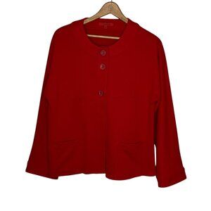 Joni B Size Medium M Red Cotton Blend French Terry Knit‎ Swing Sweater Jacket